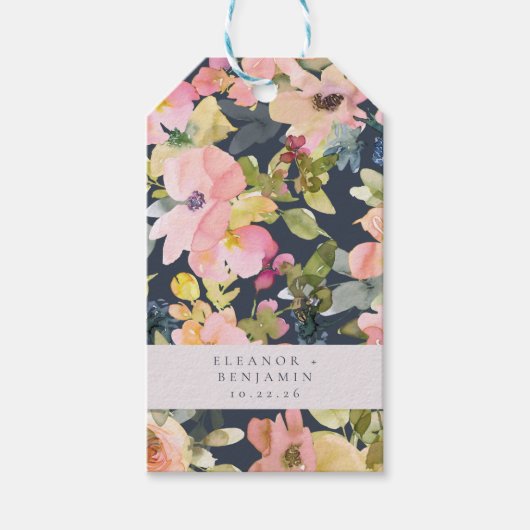 Elegant roze Waterverf Floral Custom Wedding Cadeaulabel (Voorkant)