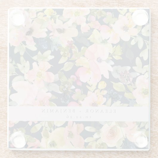 Elegant roze Waterverf Floral Custom Wedding Glazen Onderzetter (Achterkant)