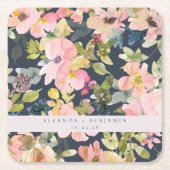 Elegant roze Waterverf Floral Custom Wedding Kartonnen Onderzetters (Voorkant)