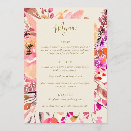 Elegant roze Waterverf Floral Custom Wedding Menu (Voorkant)