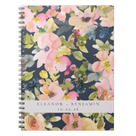 Elegant roze Waterverf Floral Custom Wedding Notitieboek