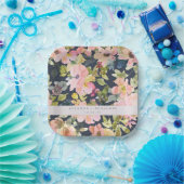 Elegant roze Waterverf Floral Custom Wedding Papieren Bordje (Feest)