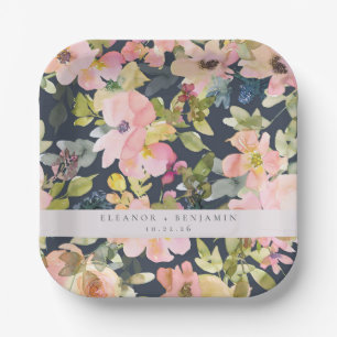 Elegant roze Waterverf Floral Custom Wedding Papieren Bordje