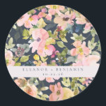 Elegant roze Waterverf Floral Custom Wedding Ronde Sticker<br><div class="desc">Elegant Blush en Navy Waterverf Floral Custom Wedding Classic Round Sticker</div>