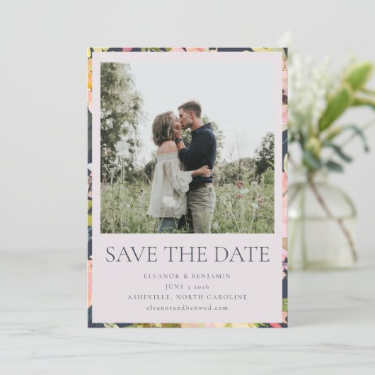 Elegant roze Waterverf Floral Custom Wedding Save The Date (Staand voorkant)