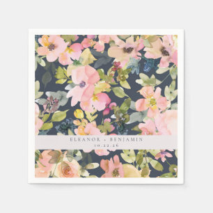 Elegant roze Waterverf Floral Custom Wedding Servet