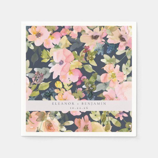 Elegant roze Waterverf Floral Custom Wedding Servet (Voorkant)