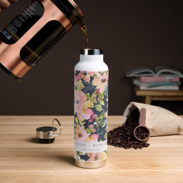 Elegant roze Waterverf Floral Custom Wedding Waterfles