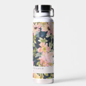 Elegant roze Waterverf Floral Custom Wedding Waterfles (Achterkant)