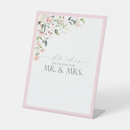 Elegant roze Waterverf Floral Date Ideas Pedestal Reclamebord Met Voetstuk (Voorkant)