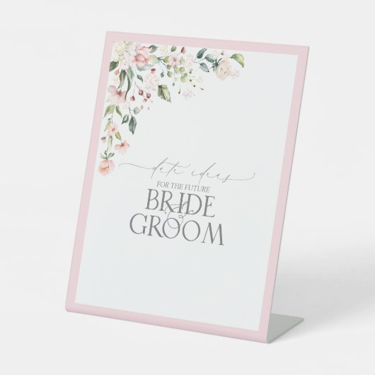 Elegant roze Waterverf Floral Date Ideeën Reclamebord Met Voetstuk (Voorkant)