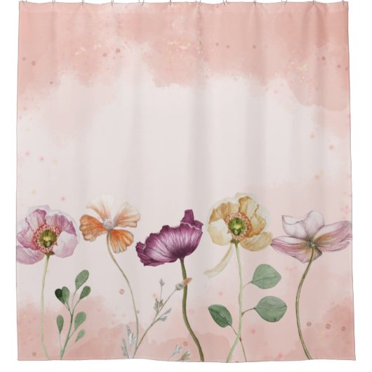 Elegant roze Waterverf Floral Douchegordijn (Voorkant)