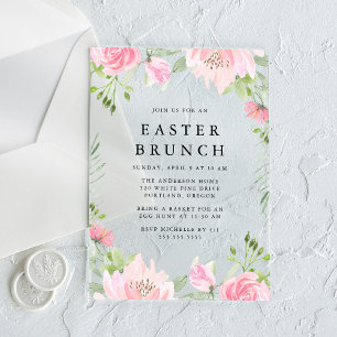 Elegant roze Waterverf Floral Easter Brunch Acryl Uitnodigingen