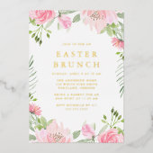 Elegant roze Waterverf Floral Easter Brunch Folie Uitnodiging (Voorkant)