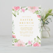 Elegant roze Waterverf Floral Easter Brunch Folie Uitnodiging (Staand Voorkant)