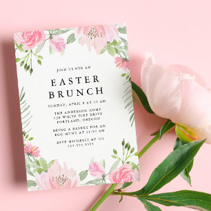Elegant roze Waterverf Floral Easter Brunch Kaart