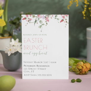 Elegant roze Waterverf Floral Easter Brunch Kaart