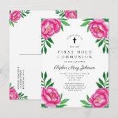 Elegant roze Waterverf Floral First Community Uitnodiging Briefkaart (Voorkant / Achterkant)