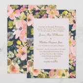 Elegant roze Waterverf Floral formeel huwelijk Kaart (Voorkant / Achterkant)