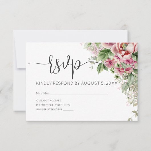 Elegant roze Waterverf Floral Girl Baby shower RSVP Kaartje (Voorkant)