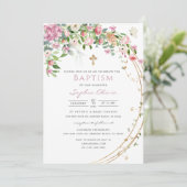Elegant roze Waterverf Floral Girl Baptism Invit Kaart (Staand voorkant)