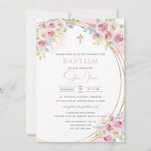Elegant roze Waterverf Floral Girl Baptism Invita Kaart