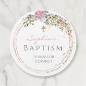 Elegant roze Waterverf Floral Girl Baptisme Bedankjes Labels (Achterkant)