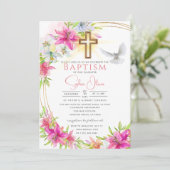 Elegant roze Waterverf Floral Girl Baptisme Kaart (Staand voorkant)