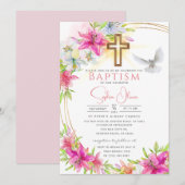 Elegant roze Waterverf Floral Girl Baptisme Kaart (Voorkant / Achterkant)