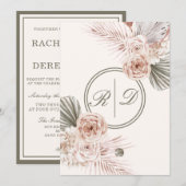 Elegant roze Waterverf Floral Monogram bruiloft in Kaart (Voorkant / Achterkant)