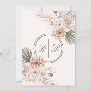 Elegant roze Waterverf Floral Monogram bruiloft in Kaart