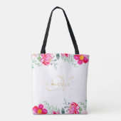 Elegant roze Waterverf Floral Monogram Naam Tote Bag (Achterkant)