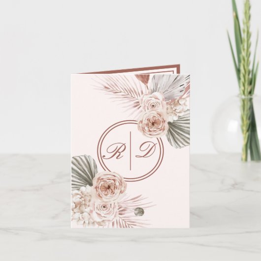 Elegant roze Waterverf Floral Monogram Weddenschap (Voorkant)