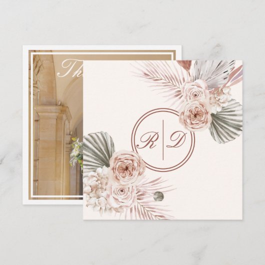 Elegant roze Waterverf Floral Monogram Weddenschap Bedankkaart (Voorkant / Achterkant)