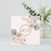 Elegant roze Waterverf Floral Monogram Weddenschap Bedankkaart (Staand voorkant)