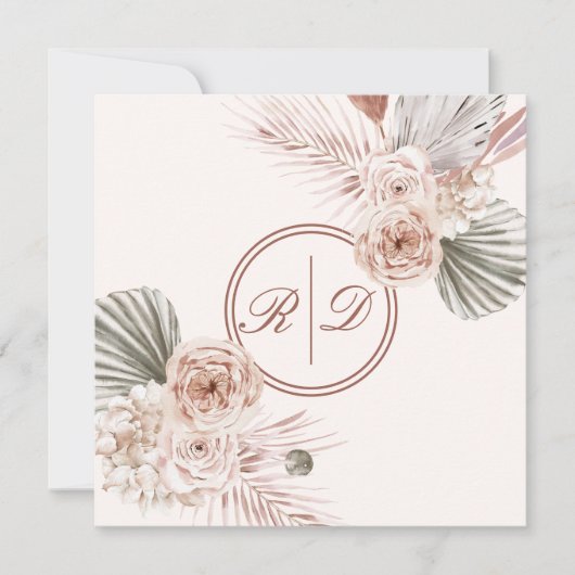 Elegant roze Waterverf Floral Monogram Weddenschap Bedankkaart (Voorkant)