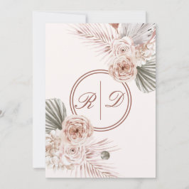 Elegant roze Waterverf Floral Monogram Weddenschap Kaart