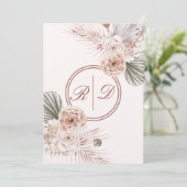 Elegant roze Waterverf Floral Monogram Weddenschap Kaart (Staand voorkant)