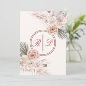 Elegant roze Waterverf Floral Monogram Weddenschap Kaart (Staand voorkant)