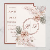 Elegant roze Waterverf Floral Monogram Weddenschap Kaart (Voorkant / Achterkant)