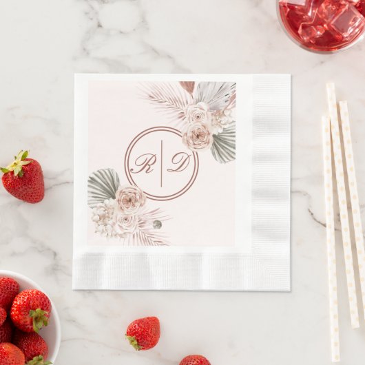 Elegant roze Waterverf Floral Monogram Weddenschap Servet (Insitu)