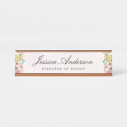 Elegant roze Waterverf Floral op persoonlijke tite Bureau Naambordje (Voorkant)