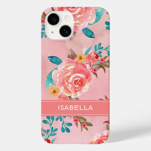 Elegant roze Waterverf Floral Pattern Case-Mate iPhone Case (Achterkant)