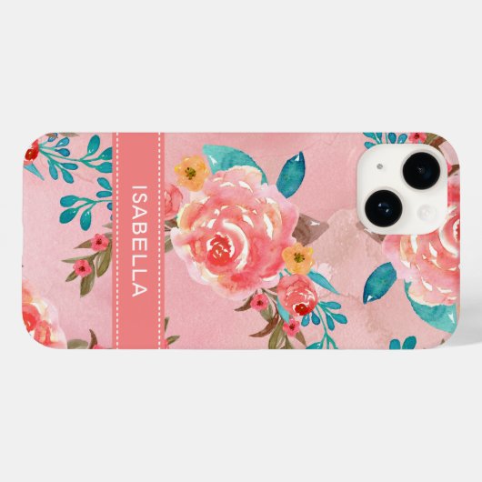 Elegant roze Waterverf Floral Pattern Case-Mate iPhone Case (Achterkant (horizontaal))