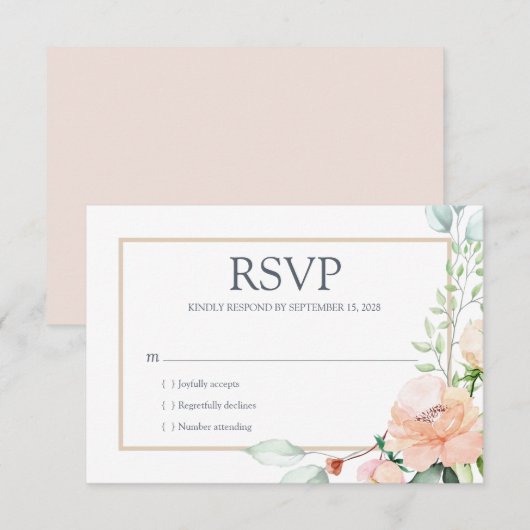 Elegant roze Waterverf Floral RSVP Kaartje (Voorkant / Achterkant)