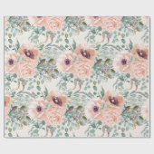 Elegant roze Waterverf Floral Sage Green Leaves Cadeaupapier (Vlak)