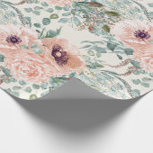 Elegant roze Waterverf Floral Sage Green Leaves Cadeaupapier (Hoek)