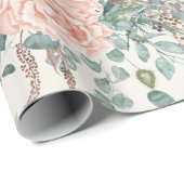 Elegant roze Waterverf Floral Sage Green Leaves Cadeaupapier (Rol Hoek)