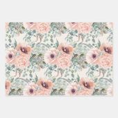 Elegant roze Waterverf Floral Sage Green Stripes Inpakpapier Vel (Voorkant)