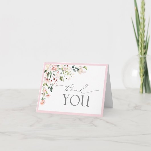 Elegant roze Waterverf Floral Script Bedankkaart (Voorkant)
